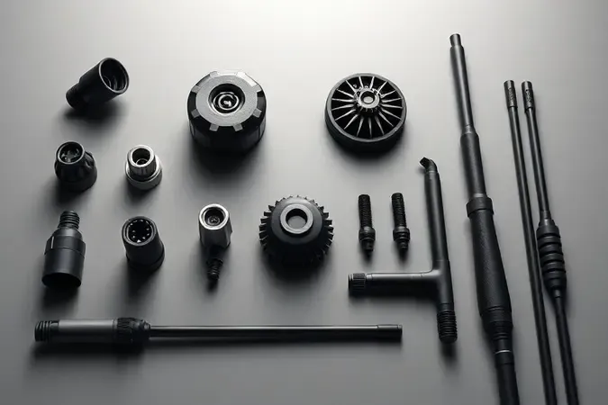Composição 3D premium de acessórios genéricos para lavadora de alta pressão como bicos e escovas sobre superfície neutra e limpa