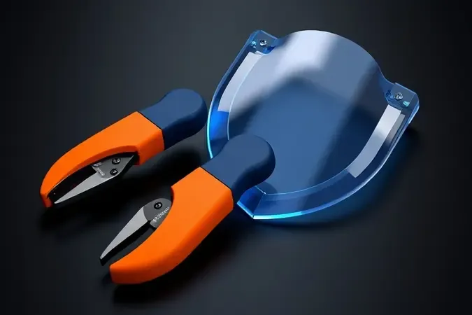 Alicate isolado com cabos de proteção e escudo de segurança translúcido em renderização 3D