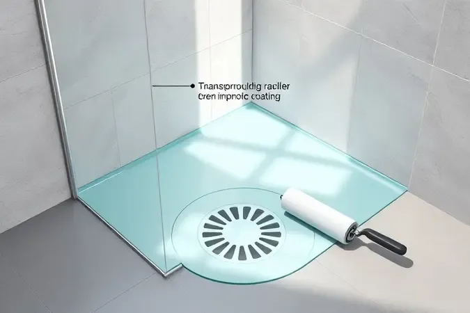 Aplicação conceitual de impermeabilizante em áreas críticas do banheiro como box, piso e ralo em renderização 3D