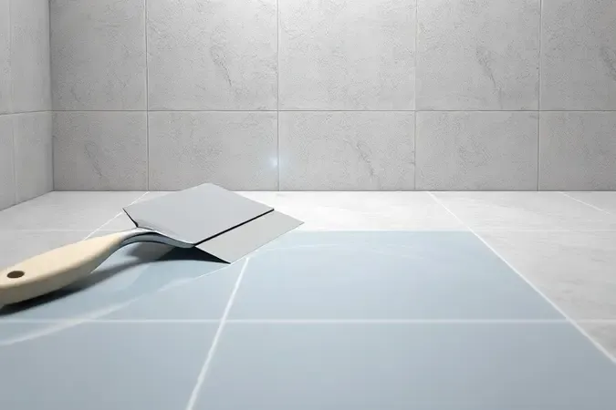 Render 3D conceitual de aplicação de camada impermeabilizante transparente sobre superfície cerâmica com acabamento impecável.
