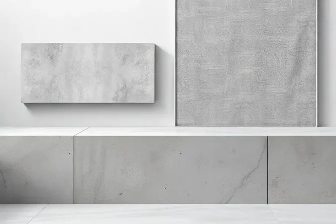 Render 3D conceitual mostrando aplicação de impermeabilizante em diferentes superfícies: laje, parede, tecido e concreto.