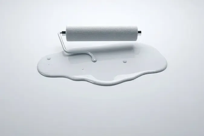 Processo conceitual de aplicação de tinta epóxi com rolo em superfície úmida destacando resistência em render 3D.