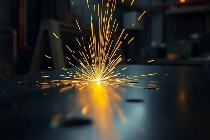 Cena conceitual em 3D de corte de metal com faíscas douradas representando as aplicações práticas de uma esmerilhadeira em trabalhos industriais