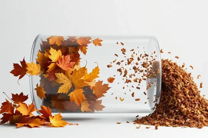 Conceito de aspiração e trituração de folhas e grama em renderização 3D com câmara transparente estilizada