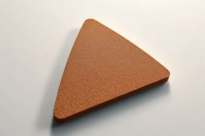 Close-up conceitual da base triangular de uma lixadeira delta genérica, destacando o formato de canto e a textura da superfície de lixa.