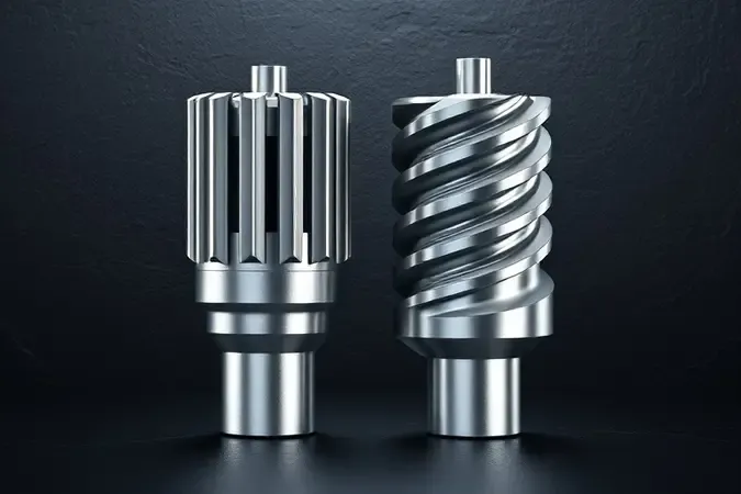 Render 3D comparando broca escalonada de canal reto e canal espiral sobre superfície escura com iluminação contrastante.