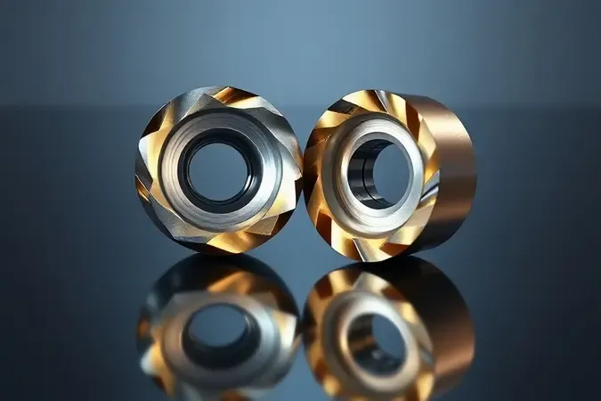 Render 3D comparativo entre broca escalonada HSS prateada e broca com revestimento de titânio dourado