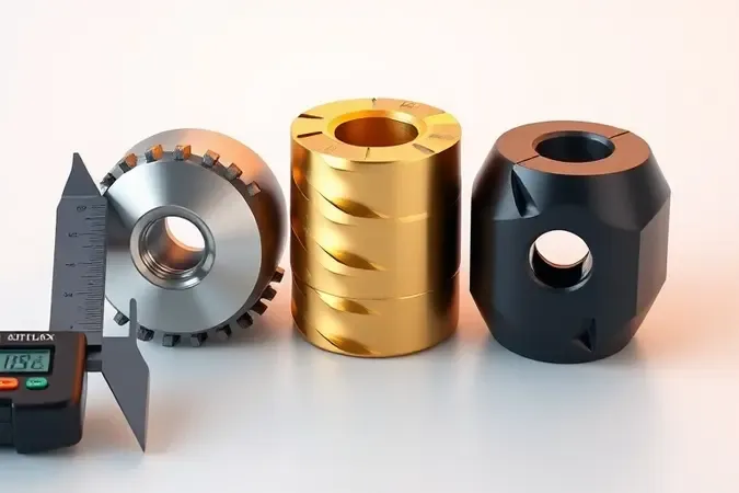 Comparação conceitual 3D de brocas escalonadas com diferentes revestimentos e paquímetro digital
