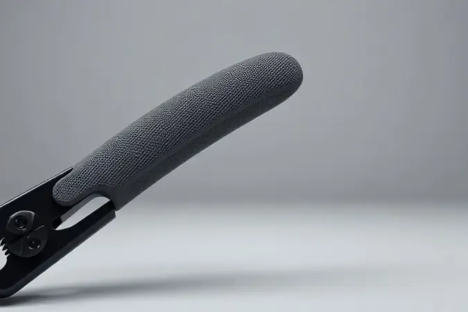 Renderização 3D de cabo ergonômico antideslizante de alicate de corte com design anatômico e iluminação suave.