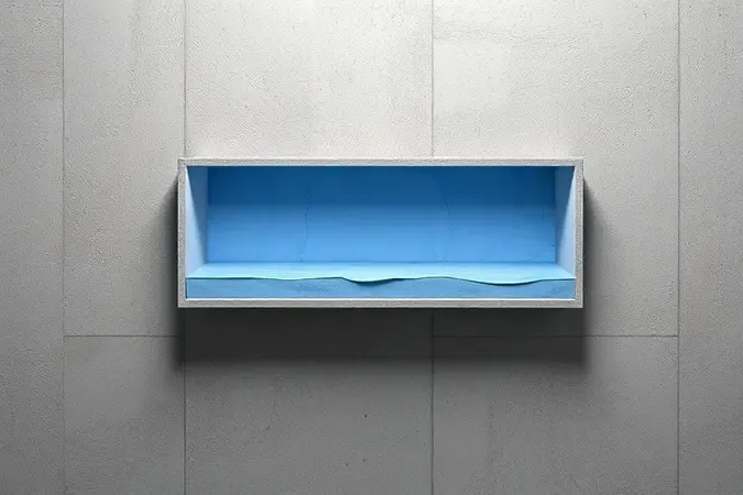 Representação 3D de uma seção transversal de parede com camada impermeabilizante protetora destacada em azul.