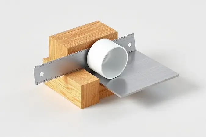 Capacidade de corte de serra sabre em diferentes materiais como madeira, PVC e metal em renderização conceitual limpa.
