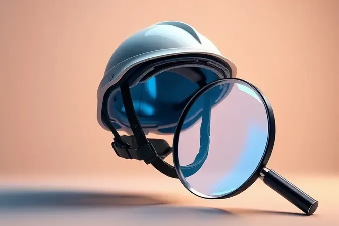 Render 3D conceitual de capacete de segurança em corte transversal mostrando camadas internas com materiais realistas