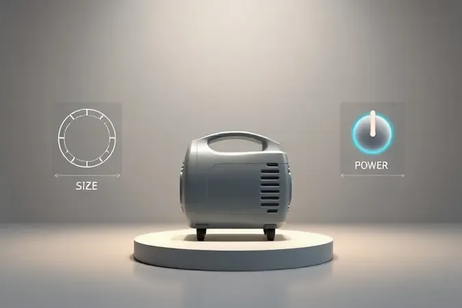 Guia visual para escolha de compressor de ar portátil com indicadores abstratos de critérios de seleção em 3D