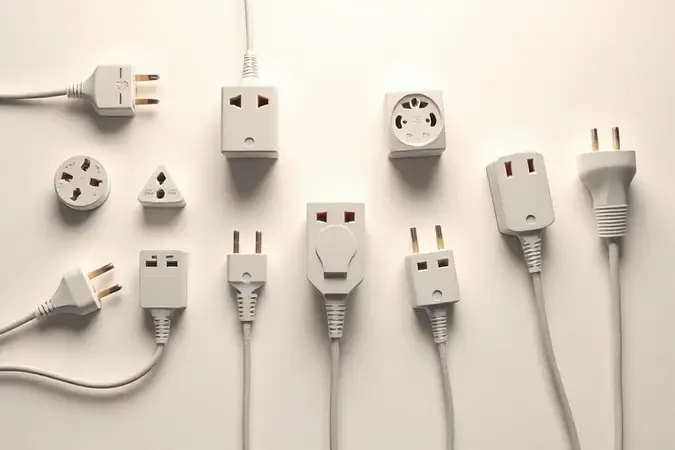 Componentes de extensões elétricas organizados elegantemente em render 3D para ilustrar critérios de escolha.