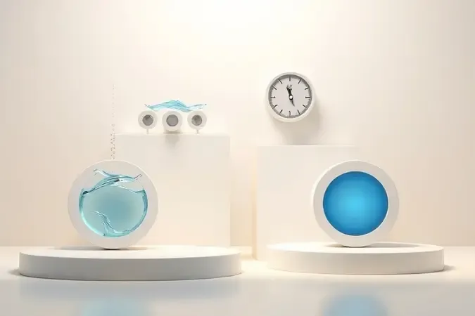 Cena 3D conceitual com formas geométricas abstratas representando critérios de escolha de lavadora de alta pressão e elementos estilizados de água