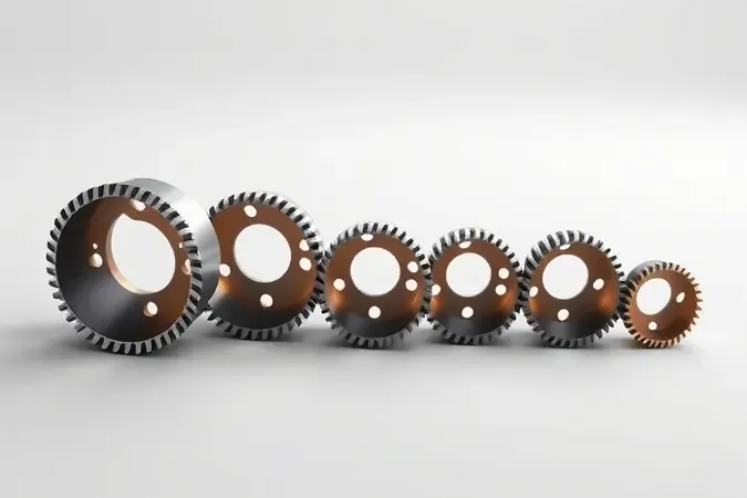 Conjunto de serras copo diamantadas em tamanhos variados para concreto em composição 3D conceitual.