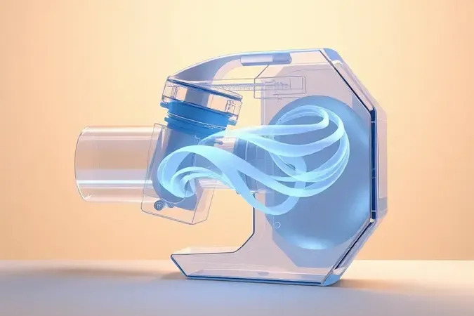 Ilustração conceitual 3D do fluxo de ar e sucção dentro de um aspirador de pó em estilo translúcido e minimalista