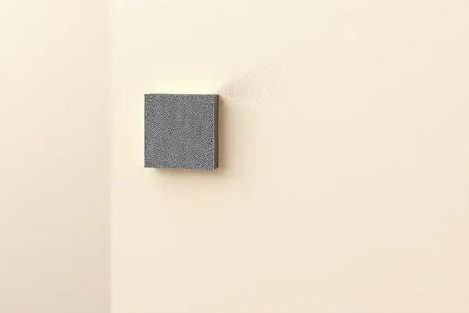 Render 3D mostrando close-up conceitual de superfície de parede sendo lixada com ferramenta genérica e iluminação suave.