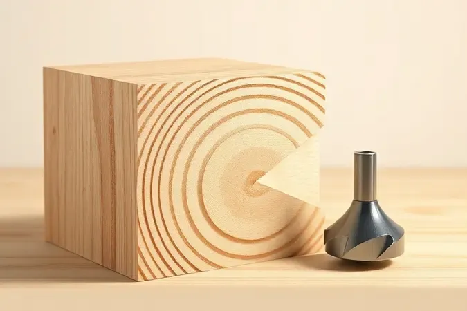 Ilustração 3D conceitual mostrando como funciona uma tupia laminadora com bloco de madeira e perfil decorativo