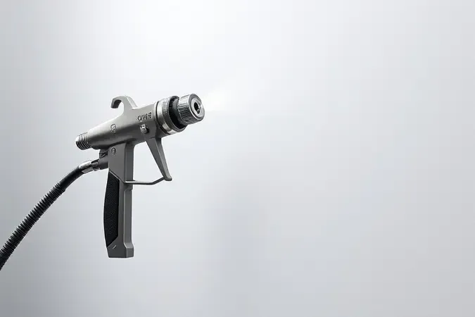 Renderização 3D de pistola de pintura aplicando tinta em parede com compressor de ar direto
