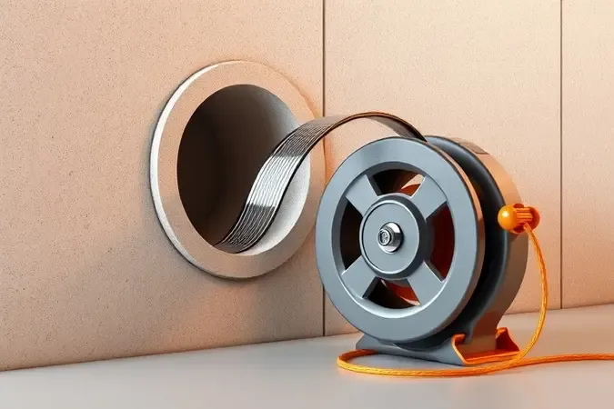 Ilustração 3D da técnica correta de uso do passa fio sendo inserido em um conduíte de parede.
