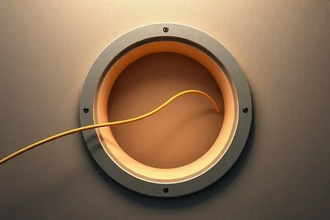 Renderização 3D de passa fios genérico sendo inserido em conduíte circular de parede minimalista moderna