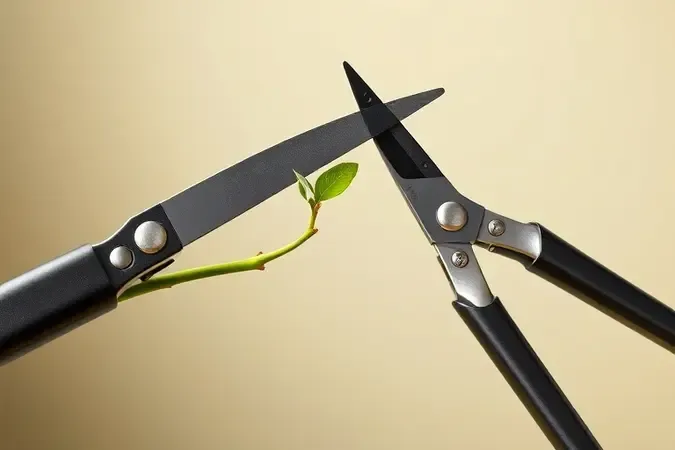 Demonstração do corte correto com tesoura de poda em galho verde com folha em renderização 3D conceitual