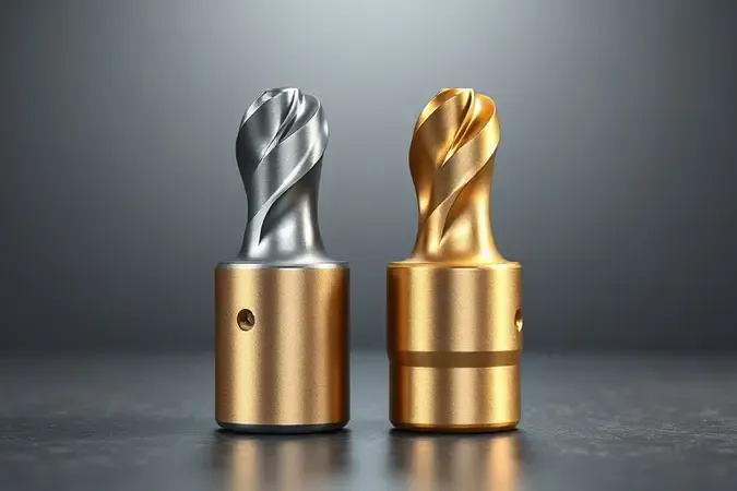 Comparação conceitual entre broca escalonada HSS prateada e broca com revestimento de titânio dourado lado a lado.