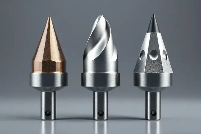 Comparação de brocas de vídea, aço rápido e diamantadas exibindo diferenças nos materiais das pontas de corte.