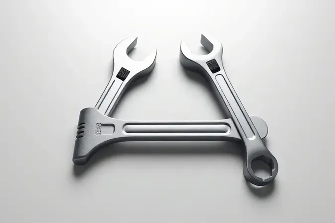Renderização 3D comparativa entre chave combinada e chave catraca lado a lado destacando diferenças de design e funcionalidade.