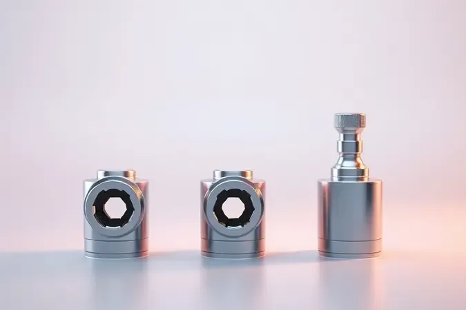 Renderização 3D mostrando três tamanhos de encaixe de chave catraca lado a lado para comparação visual de proporções.