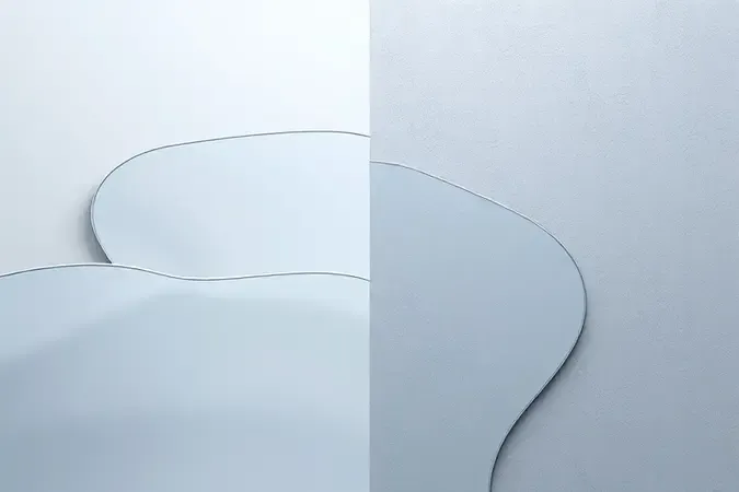 Render 3D conceitual comparando membrana impermeabilizante líquida e manta asfáltica em composição dividida.