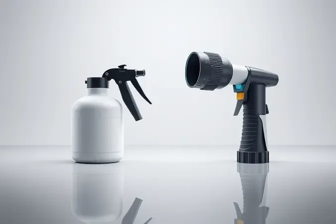 Comparação conceitual entre pulverizador de espuma manual e canhão para lavadora de pressão em renderização 3D.