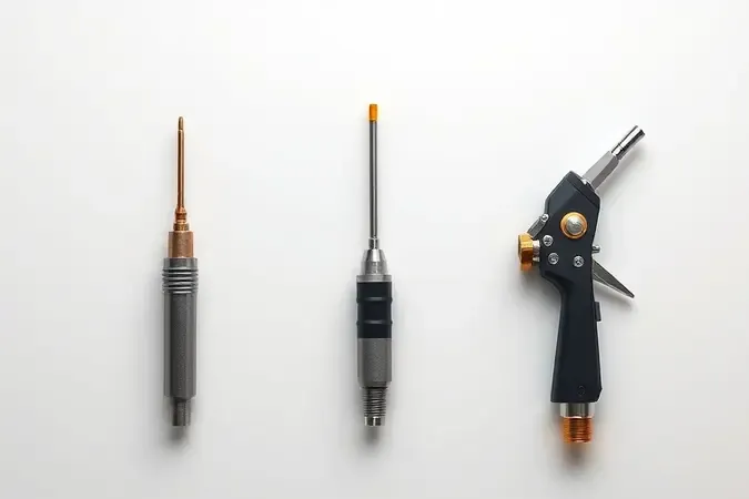 Renderização 3D comparando processos de soldagem MMA, TIG e MIG com tochas e equipamentos conceituais lado a lado.