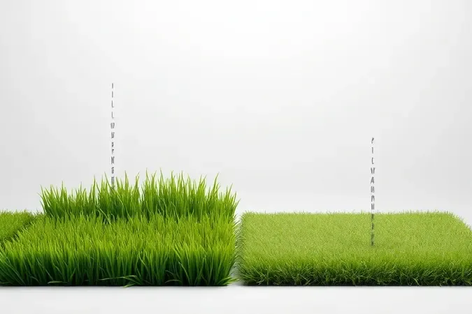 Render 3D conceitual comparando roçadeira a bateria e cortador de grama em composição clean.