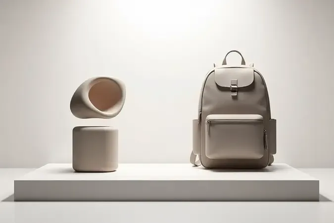 Render 3D conceitual comparando silhuetas abstratas de soprador portátil e tipo mochila lado a lado em estúdio limpo.