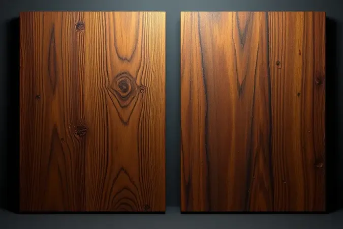 Dois painéis de madeira lado a lado comparando proteção de stain versus verniz com gota d'água sobre superfície envernizada.