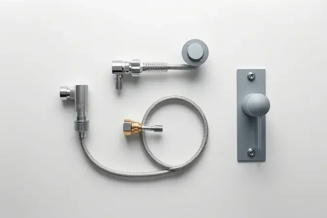Componentes conceituais para instalação de ducha higiênica com conector T e suporte de parede em render 3D