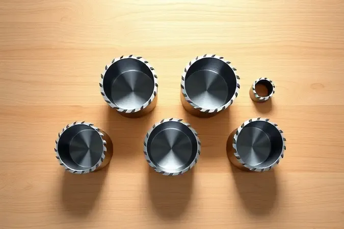 Conjunto de serras copo para madeira sem marca em renderização 3D conceitual com iluminação de estúdio