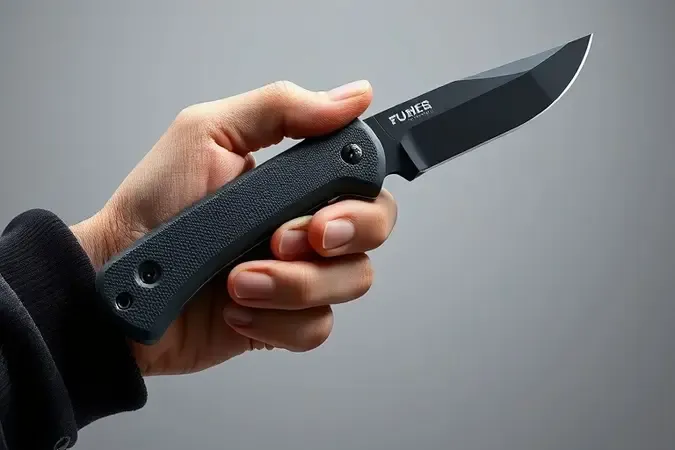Estilete com corpo emborrachado antiderrapante segurado por mão em renderização 3D conceitual.