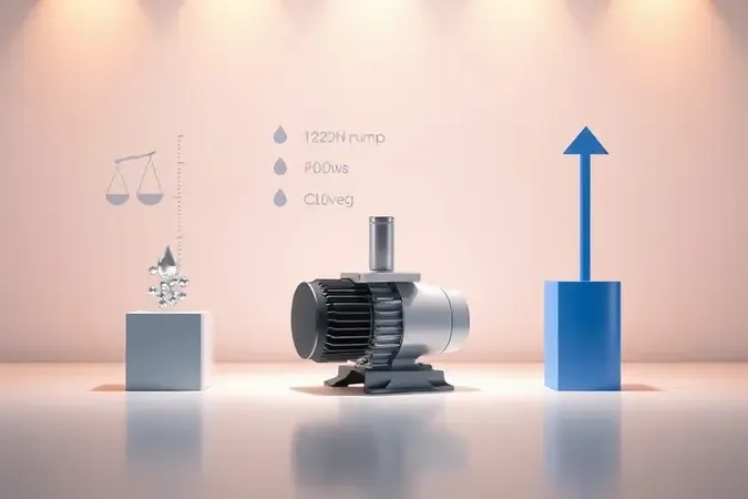Bomba periférica moderna com elementos visuais abstratos representando critérios de escolha como potência e vazão de água.
