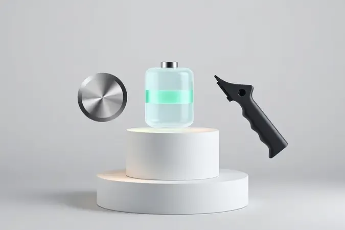 Composição 3D abstrata com símbolos de torque bateria e ergonomia representando critérios para escolha de chave de impacto