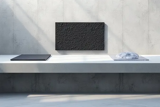 Comparação visual 3D de diferentes tipos de impermeabilizantes para baldrame sobre superfícies de concreto.