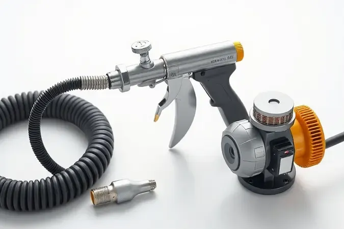 Critérios visuais para escolha de máquina airless com componentes em destaque em render 3D conceitual.