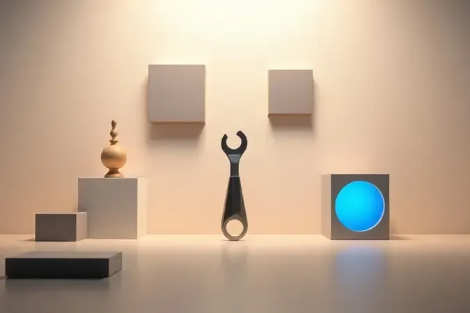 Renderização 3D conceitual com formas geométricas representando critérios essenciais para escolha de chave de impacto.