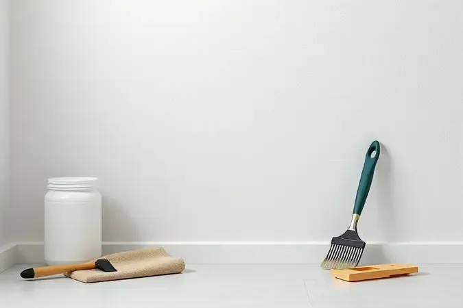 Preparação de superfície limpa para aplicação de tinta antimofo com ferramentas organizadas em composição profissional
