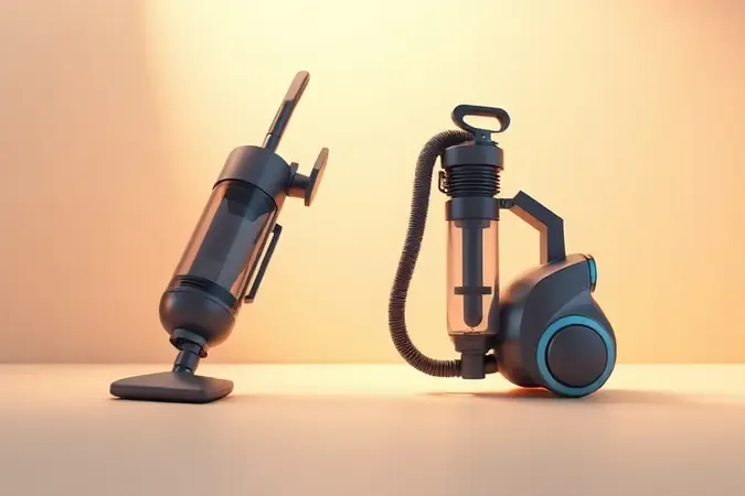 Comparação conceitual 3D entre aspirador doméstico e profissional destacando robustez e design diferenciado