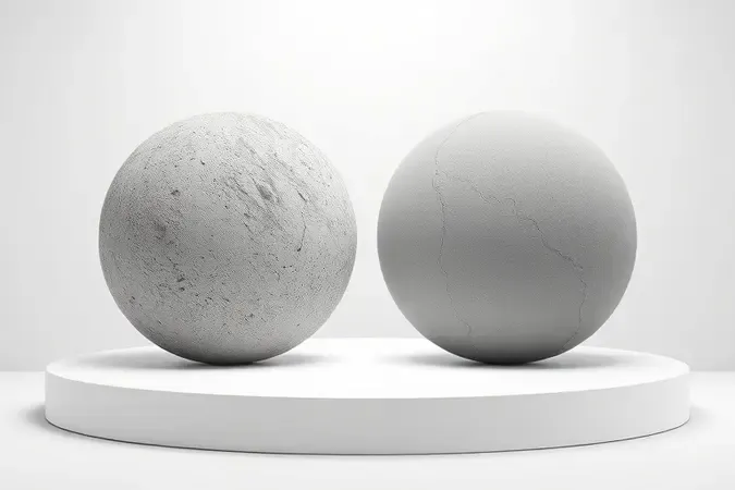 Amostras de cimento CP2 e CP3 lado a lado em renderização 3D conceitual com acabamento profissional
