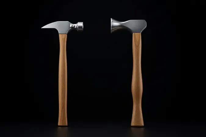 Comparação visual em render 3D entre martelo comum e marreta destacando diferenças de tamanho e massa.