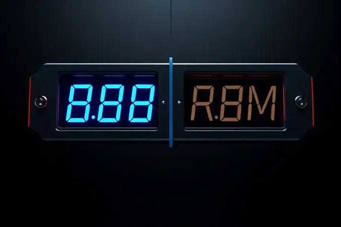Renderização 3D conceitual comparando a precisão de displays entre alicate amperímetro True RMS e não True RMS com elementos visuais estilizados.
